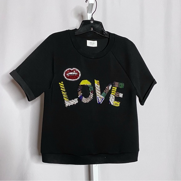 Grey Lab LOVE Beaded Short Sleeve Black Sweatshirt - Picture 3 of 6